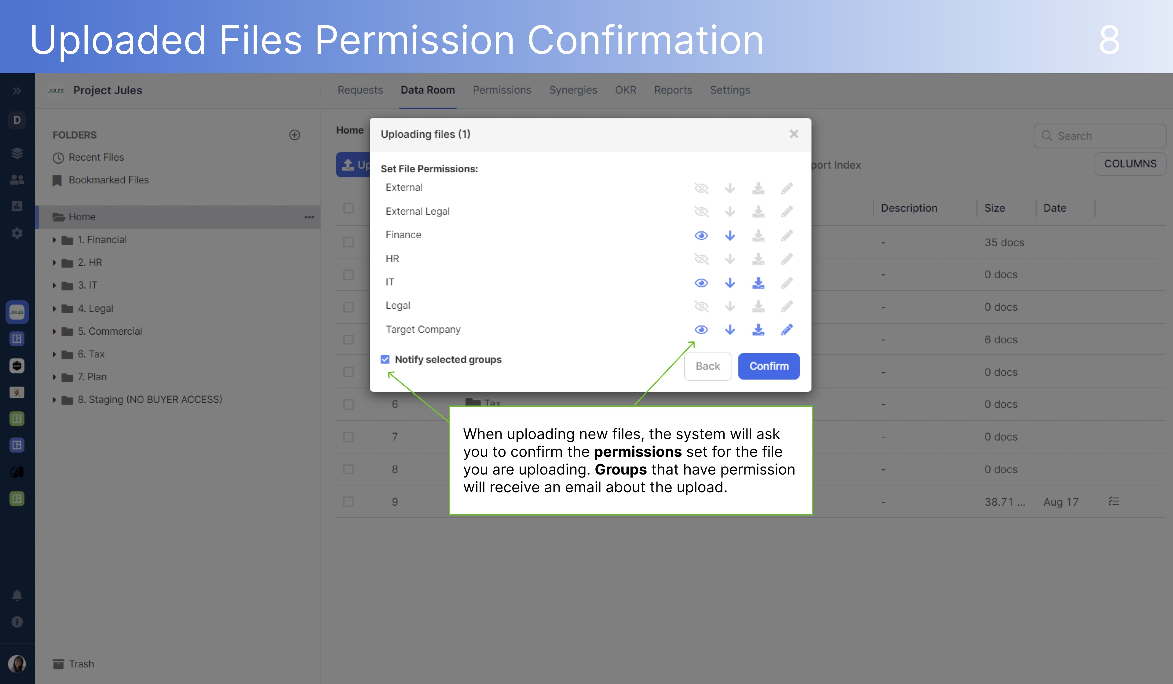 DealRoom Uploaded Files Permission Confirmation