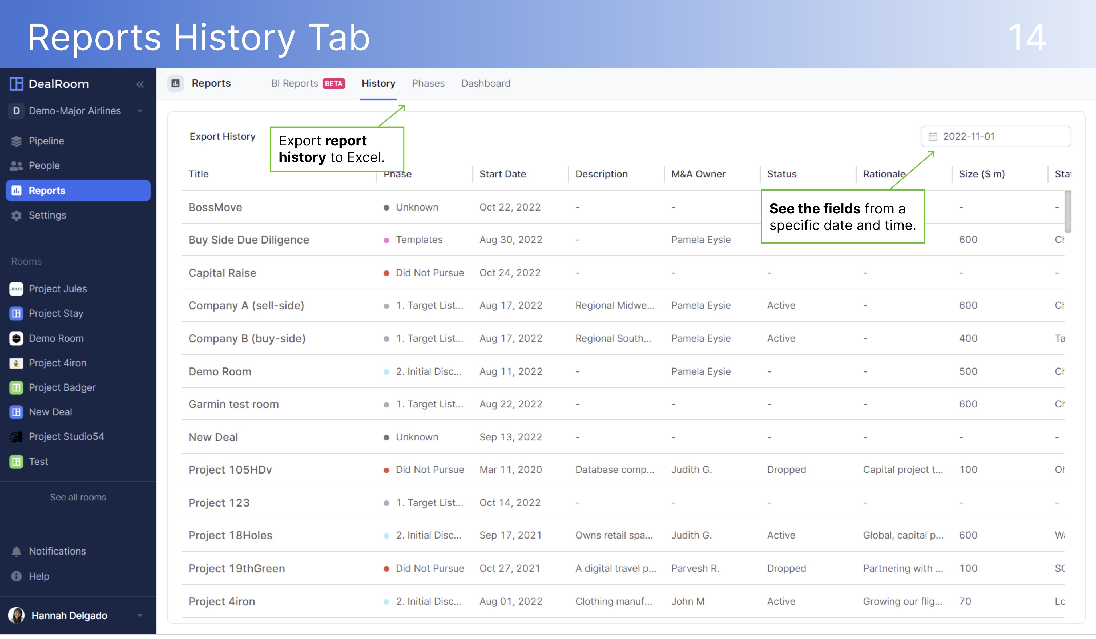 DealRoom Reports History