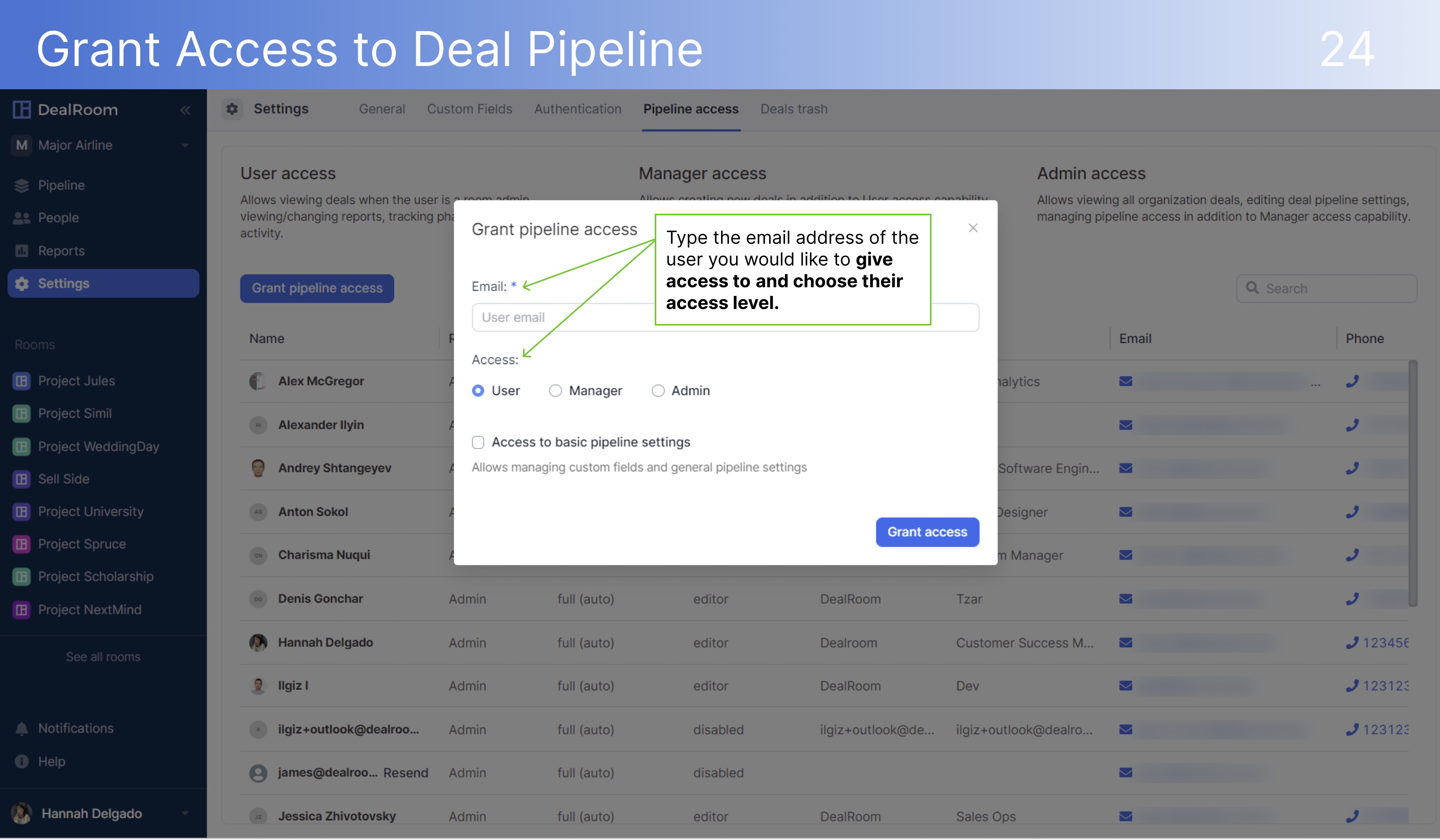 DealRoom Grant Access to Deal Pipeline