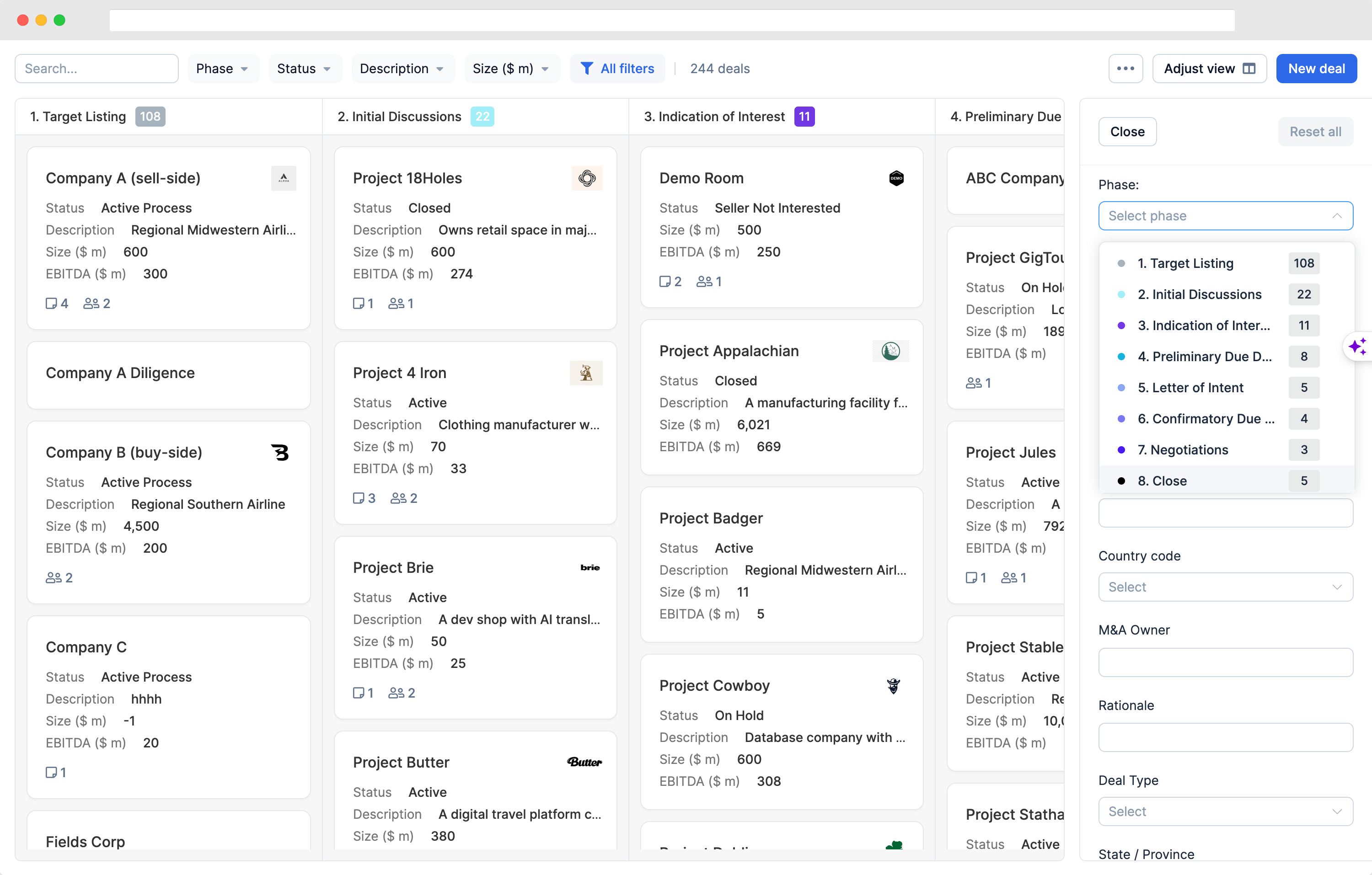 DealRoom pipeline view