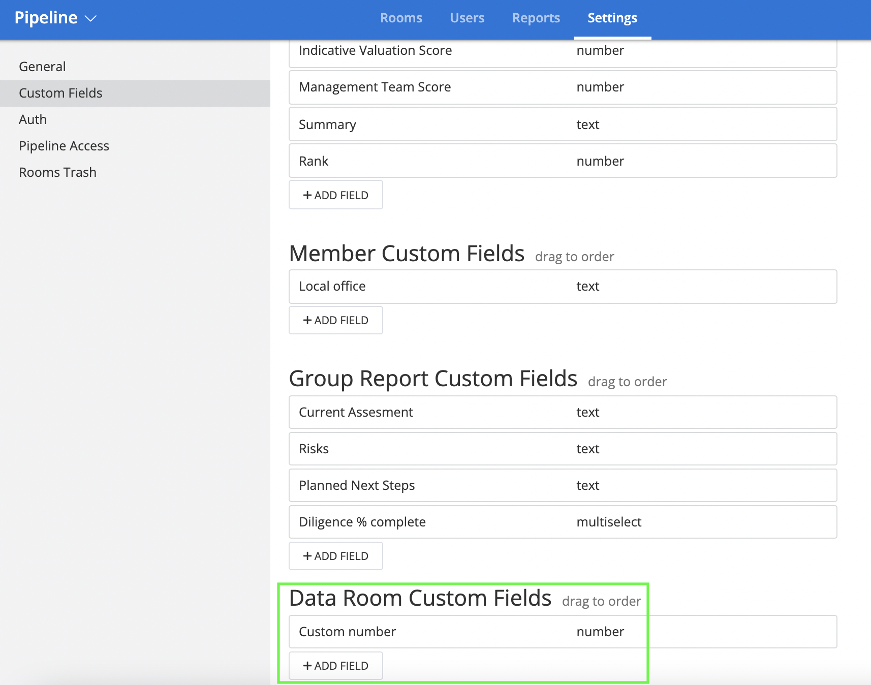 dealroom custom columns settings